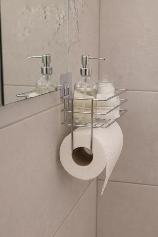Yapışkanlı Raflı Kağıt Rulo Havluluk Peçetelik Krom Banyo Mutfak Düzenleyici Raf SHR-01 - 3