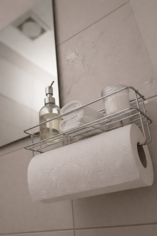 Yapışkanlı Raflı Kağıt Rulo Havluluk Peçetelik Krom Banyo Mutfak Düzenleyici Raf SHR-01 - 5