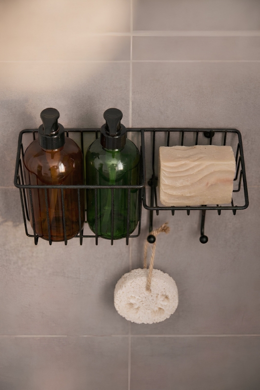 Yapışkanlı Siyah Banyo Rafı Delme Gerektirmeyen Duş Organizeri Şampuanlık Sabunluk Seti AŞ-01 - 3