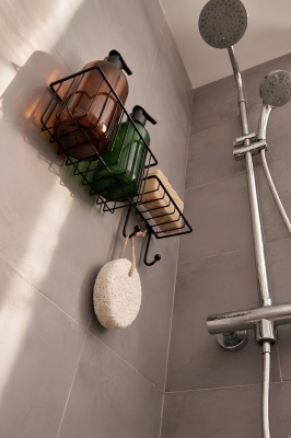 Yapışkanlı Siyah Banyo Rafı Delme Gerektirmeyen Duş Organizeri Şampuanlık Sabunluk Seti AŞ-01 - 4