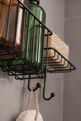 Yapışkanlı Siyah Banyo Rafı Delme Gerektirmeyen Duş Organizeri Şampuanlık Sabunluk Seti AŞ-01 - 5