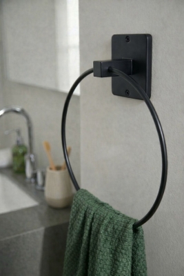 Yapışkanlı Siyah Halka Havluluk Duvar Tipi Delme Gerektirmez Banyo Havlu Askılığı S-102 KTS - Sas Haus