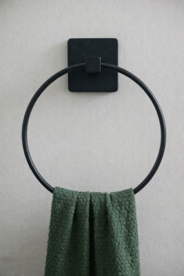 Yapışkanlı Siyah Halka Havluluk Duvar Tipi Delme Gerektirmez Banyo Havlu Askılığı S-102 KTS - 2