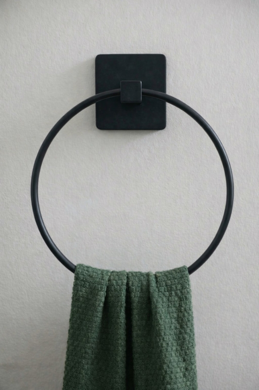 Yapışkanlı Siyah Halka Havluluk Duvar Tipi Delme Gerektirmez Banyo Havlu Askılığı S-102 KTS - 2