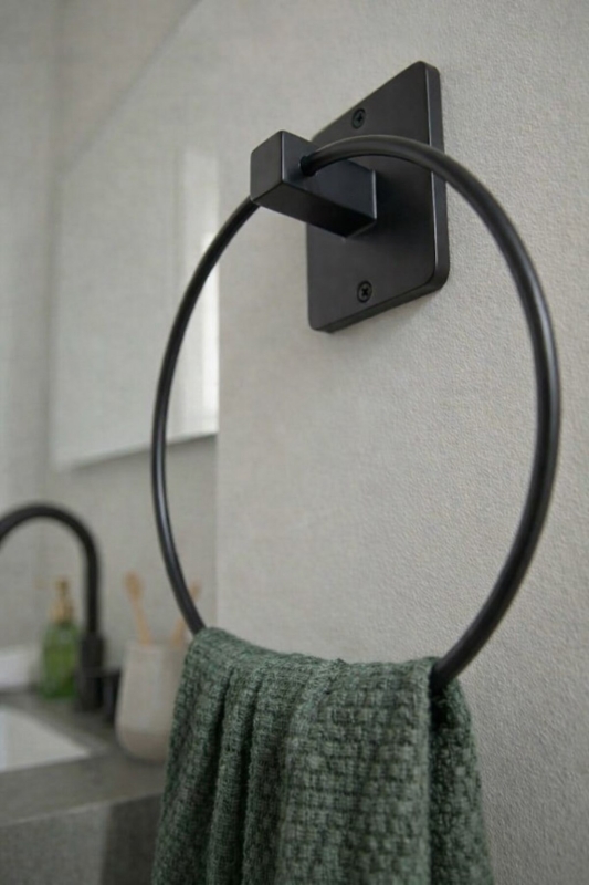 Yapışkanlı Siyah Halka Havluluk Duvar Tipi Delme Gerektirmez Banyo Havlu Askılığı S-102 KTS - 3