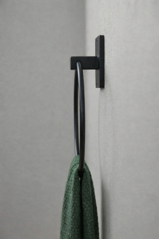 Yapışkanlı Siyah Halka Havluluk Duvar Tipi Delme Gerektirmez Banyo Havlu Askılığı S-102 KTS - 5