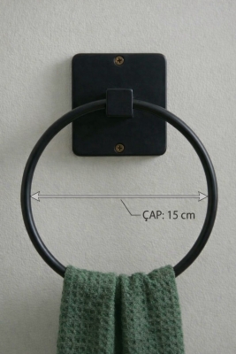 Yapışkanlı Siyah Halka Havluluk Duvar Tipi Delme Gerektirmez Banyo Havlu Askılığı S-102 KTS - 7