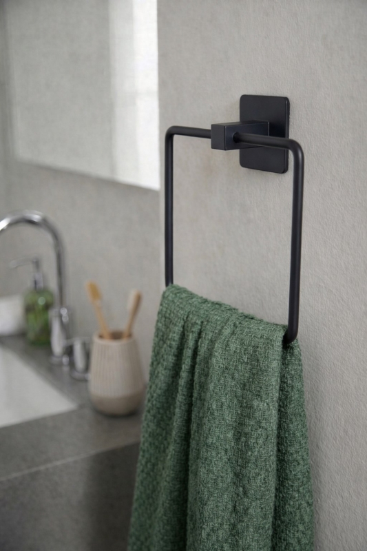 Yapışkanlı Siyah Kare Havluluk Duvar Tipi Delme Gerektirmez Banyo Havlu Askılığı S-130 - KTS Kont - 1