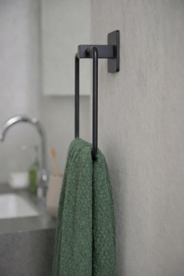 Yapışkanlı Siyah Kare Havluluk Duvar Tipi Delme Gerektirmez Banyo Havlu Askılığı S-130 - KTS Kont - 3