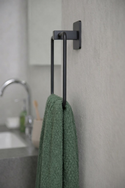 Yapışkanlı Siyah Kare Havluluk Duvar Tipi Delme Gerektirmez Banyo Havlu Askılığı S-130 - KTS Kont - 3