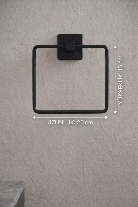 Yapışkanlı Siyah Kare Havluluk Duvar Tipi Delme Gerektirmez Banyo Havlu Askılığı S-130 - KTS Kont - 7
