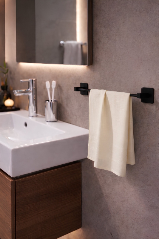 Yapışkanlı Siyah Uzun Havluluk Duvar Tipi Delme Gerektirmez Banyo Havlu Askılığı S-101 KTS - 1