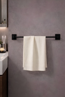Yapışkanlı Siyah Uzun Havluluk Duvar Tipi Delme Gerektirmez Banyo Havlu Askılığı S-101 KTS - 2