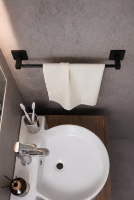 Yapışkanlı Siyah Uzun Havluluk Duvar Tipi Delme Gerektirmez Banyo Havlu Askılığı S-101 KTS - 4