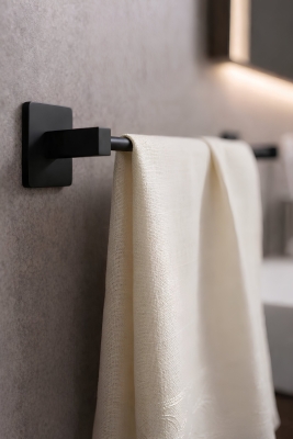 Yapışkanlı Siyah Uzun Havluluk Duvar Tipi Delme Gerektirmez Banyo Havlu Askılığı S-101 KTS - 5