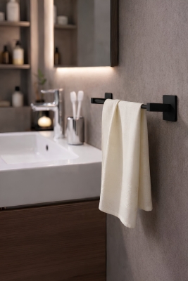 Yapışkanlı Siyah Uzun Havluluk Duvar Tipi Delme Gerektirmez Banyo Havlu Askılığı S-101 KTS - 6