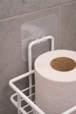 Yapışkanlı Tuvalet Kağıtlığı Delmesiz Vidalamasız Metal Banyo Kağıtlık Askısı Beyaz S-120 - 2