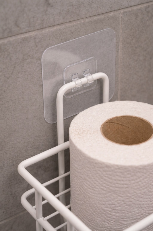 Yapışkanlı Tuvalet Kağıtlığı Delmesiz Vidalamasız Metal Banyo Kağıtlık Askısı Beyaz S-120 - 2