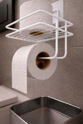 Yapışkanlı Tuvalet Kağıtlığı Delmesiz Vidalamasız Metal Banyo Kağıtlık Askısı Beyaz S-120 - 4