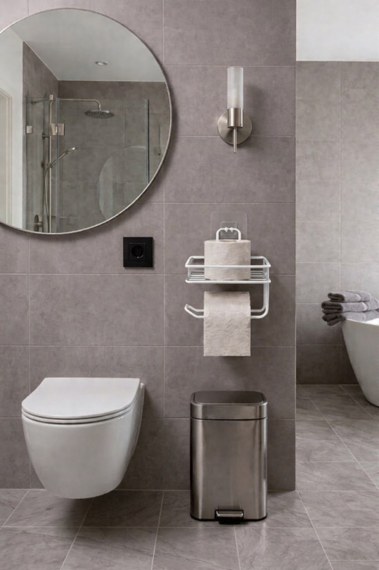 Yapışkanlı Tuvalet Kağıtlığı Delmesiz Vidalamasız Metal Banyo Kağıtlık Askısı Beyaz S-120 - 6