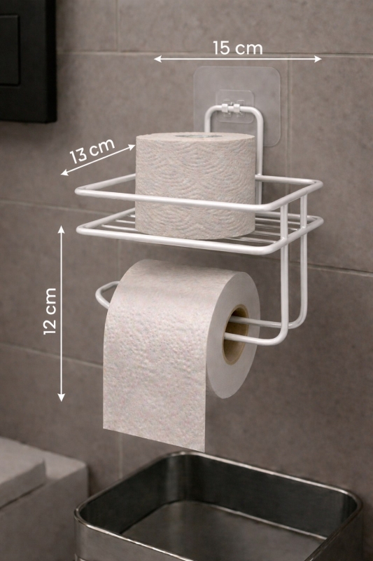 Yapışkanlı Tuvalet Kağıtlığı Delmesiz Vidalamasız Metal Banyo Kağıtlık Askısı Beyaz S-120 - 7