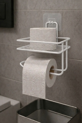 Yapışkanlı Tuvalet Kağıtlığı Delmesiz Vidalamasız Metal Banyo Kağıtlık Askısı Beyaz S-120 - Sas Haus