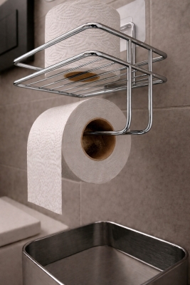Yapışkanlı Tuvalet Kağıtlığı Delmesiz Vidalamasız Metal Banyo Kağıtlık Askısı Krom S-120 - 4
