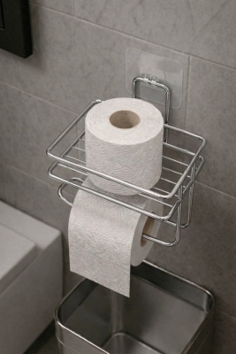 Yapışkanlı Tuvalet Kağıtlığı Delmesiz Vidalamasız Metal Banyo Kağıtlık Askısı Krom S-120 - 5