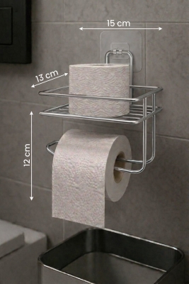 Yapışkanlı Tuvalet Kağıtlığı Delmesiz Vidalamasız Metal Banyo Kağıtlık Askısı Krom S-120 - 7