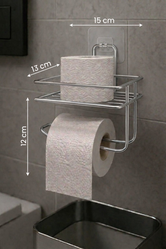 Yapışkanlı Tuvalet Kağıtlığı Delmesiz Vidalamasız Metal Banyo Kağıtlık Askısı Krom S-120 - 7