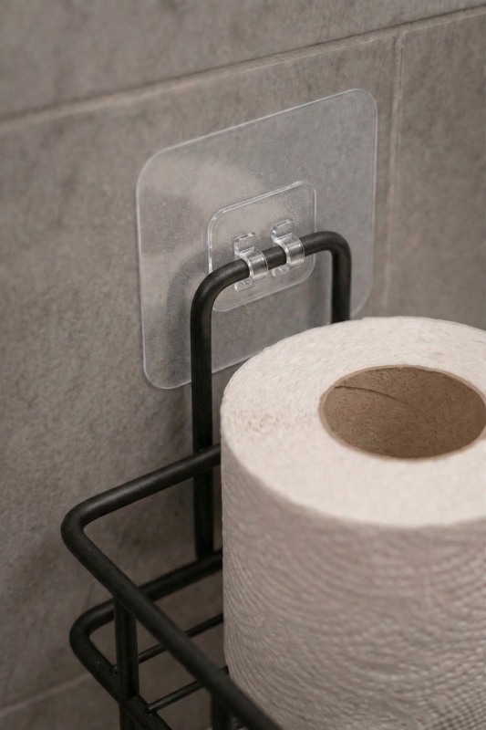 Yapışkanlı Tuvalet Kağıtlığı Delmesiz Vidalamasız Metal Banyo Kağıtlık Askısı Siyah S-120 - 2
