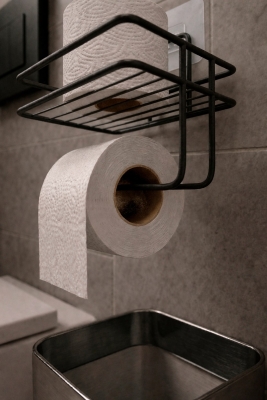 Yapışkanlı Tuvalet Kağıtlığı Delmesiz Vidalamasız Metal Banyo Kağıtlık Askısı Siyah S-120 - 4