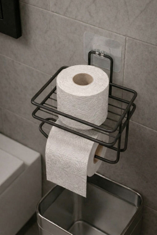 Yapışkanlı Tuvalet Kağıtlığı Delmesiz Vidalamasız Metal Banyo Kağıtlık Askısı Siyah S-120 - 5