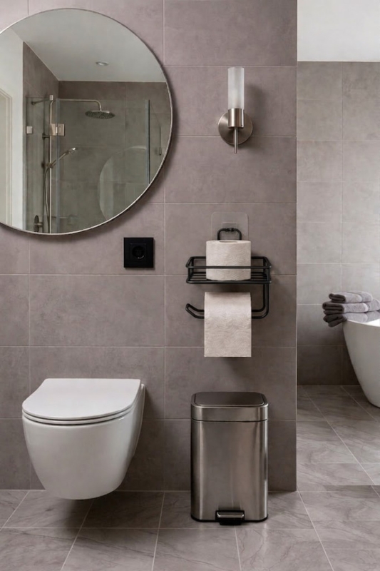 Yapışkanlı Tuvalet Kağıtlığı Delmesiz Vidalamasız Metal Banyo Kağıtlık Askısı Siyah S-120 - 6