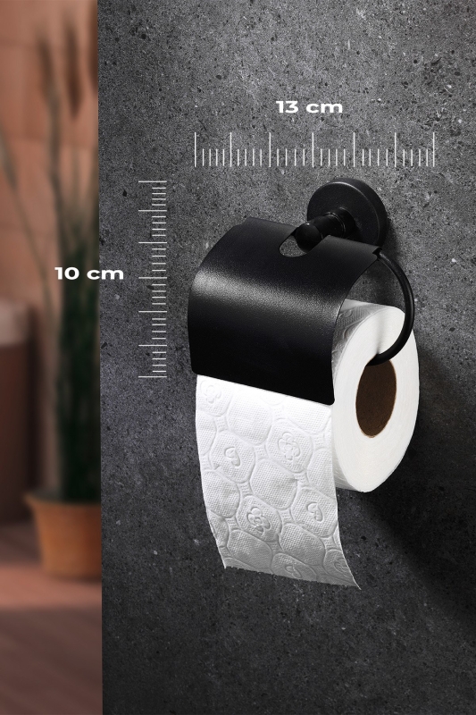 Yapışkanlı Tuvalet Kağıtlığı Wc Kağıtlık Tuvalet Kağıdı Askısı Geniş Kapak Siyah S-109 - 5