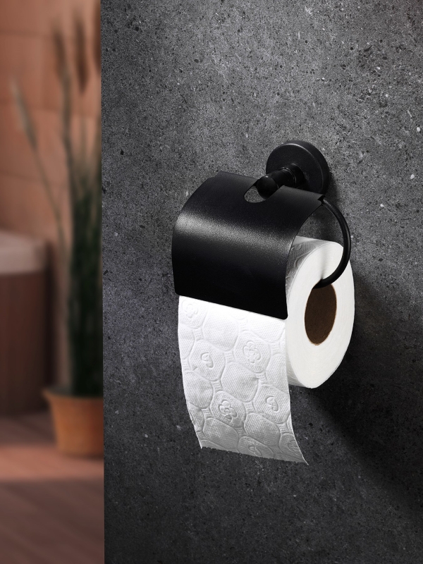 Yapışkanlı Tuvalet Kağıtlığı Wc Kağıtlık Tuvalet Kağıdı Askısı Geniş Kapak Siyah S-109 - 1