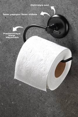 Yapışkanlı Tuvalet Kağıtlığı Wc Kağıtlık Tuvalet Kağıdı Askısı Siyah S-107 KASA - 3 - 6