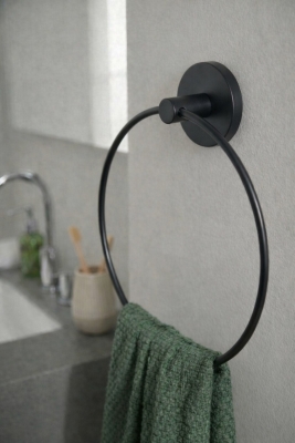 Siyah Yuvarlak Halka Banyo, Mutfak Havlu Askılığı - Sas Haus