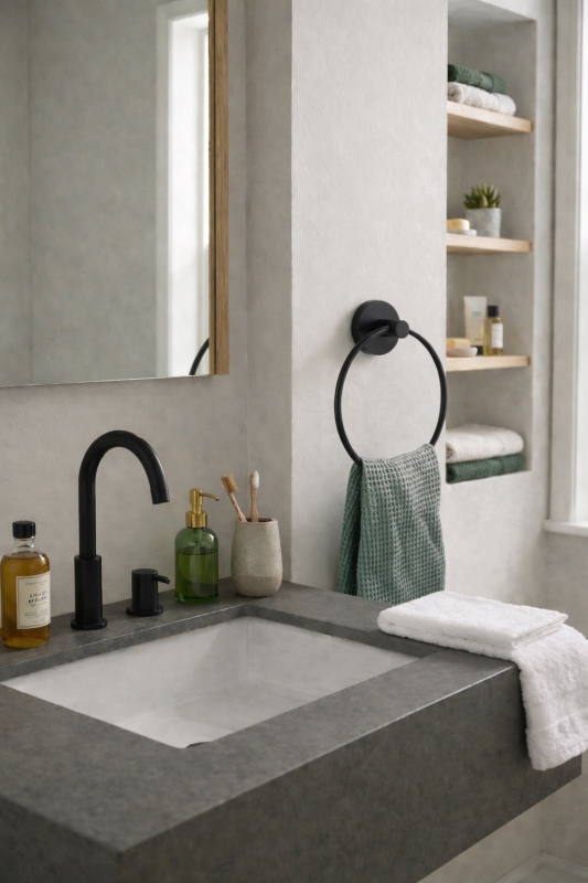 Siyah Yuvarlak Halka Banyo, Mutfak Havlu Askılığı - 6