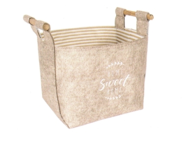 Keçe Tahta Saplı Düzenleyici Sepet - Çok Amaçlı Saklama Organizer Kutu Mini Kahverengi - SAS