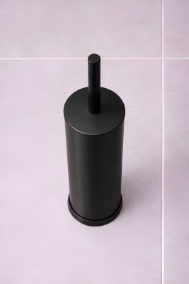 Metal Tuvalet Fırçası - Modern Banyo Klozet Fırça Takımı - Kapaklı Tasarım Titan Siyah 7000 - 3