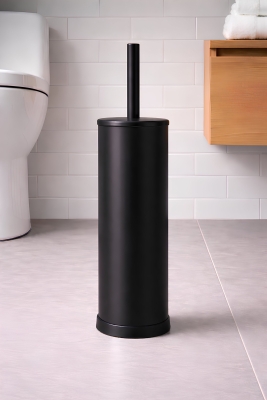 Metal Tuvalet Fırçası - Modern Banyo Klozet Fırça Takımı - Kapaklı Tasarım Titan Siyah 7000 - 5