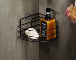  - SAS Ömür Boyu Paslanmaz Yapışkanlı Banyo Köşeliği Düzenleyici Şampuanlık Duş Rafı Siyah TK-01
