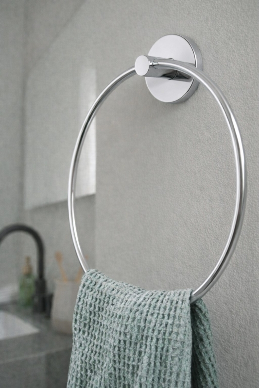 Krom Kaplama Yuvarlak Halka Banyo - Mutfak Havlu Askılığı - 3