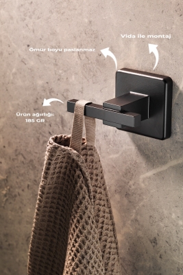 SAS Ömür Boyu Paslanmaz Tek Kancalı Havlu Ve Bornoz Askılığı Siyah D-011 - 3