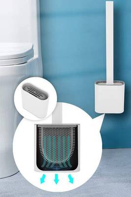 SAS Silikon Banyo Tuvalet Klozet Temizleme Fırçası Ve Tutucu Set Beyaz S-571