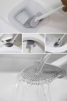SAS Silikon Banyo Tuvalet Klozet Temizleme Fırçası Ve Tutucu Set Beyaz S-571