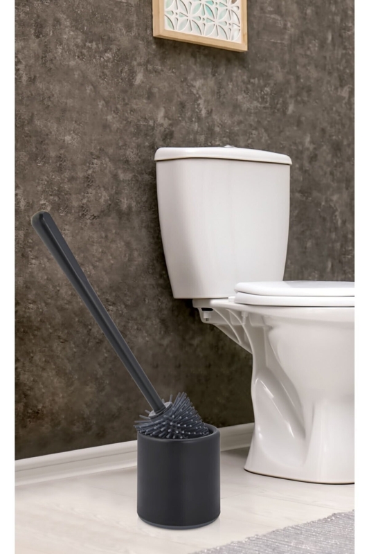 Silikon Wc Tuvalet Banyo Fırçası Klozet Fırçası Kare Siyah - 16
