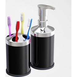  - SAS Siyah Tezgah Üstü 250 cc Sıvı Sabunluk - Diş Fırçalık Seti İkili Banyo Seti