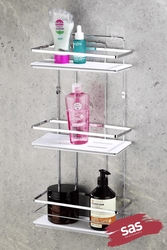 Sas Haus - Yapışkanlı Asla Paslanmaz Kristal Ayarlanabilir Raf Banyo Düzenleyici Şampuanlık KROM-BEYAZ LŞ-03 KB